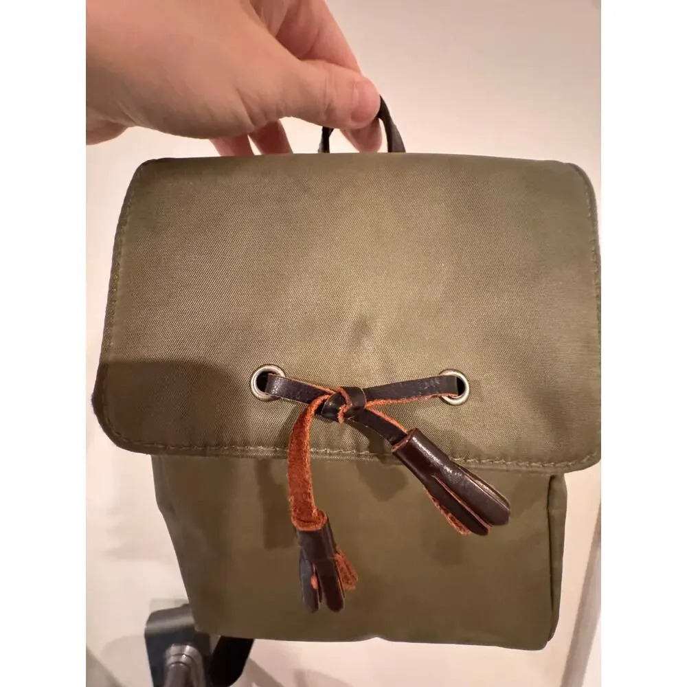 Vintage Ralph Lauren Green Nylon Women’s Backpack Leather Handles - Picture 5 of 13